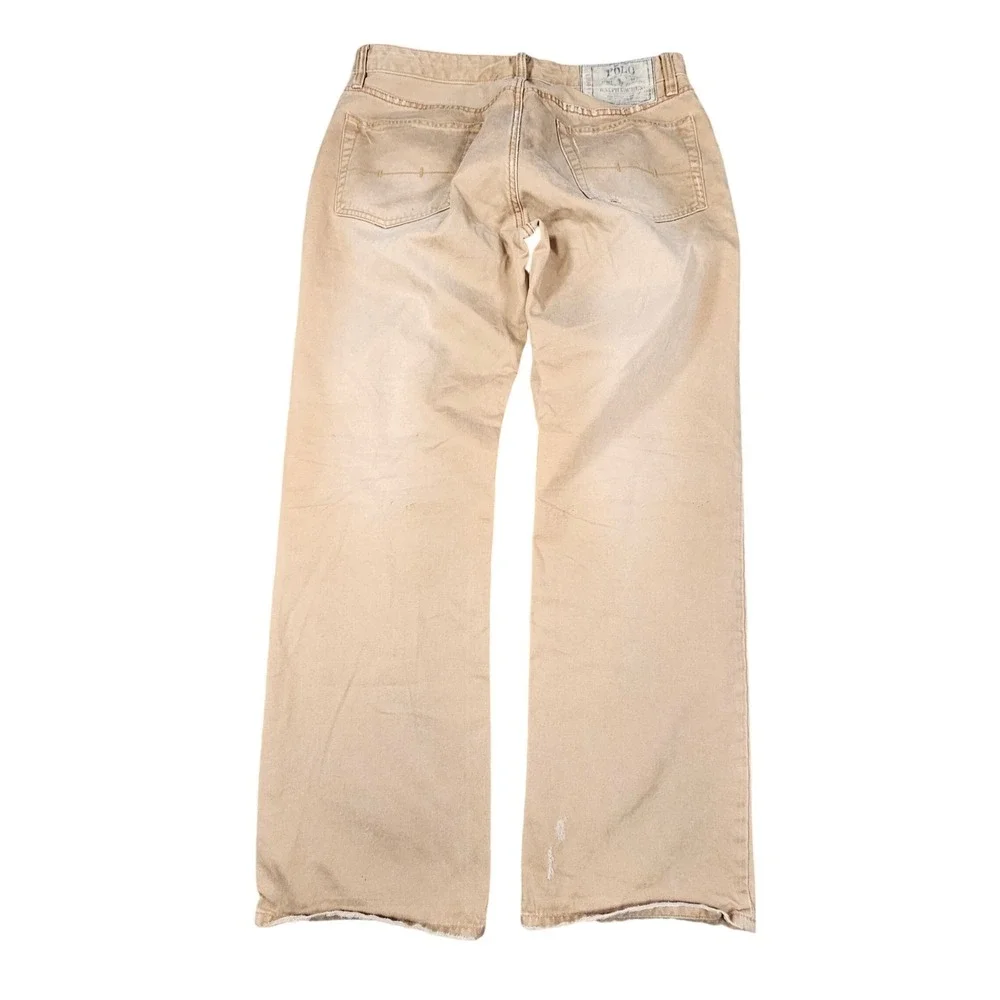 Polo Ralph Lauren Classic 867 Mens 34x29 Distressed Khaki Pants Cotton Twill Tan